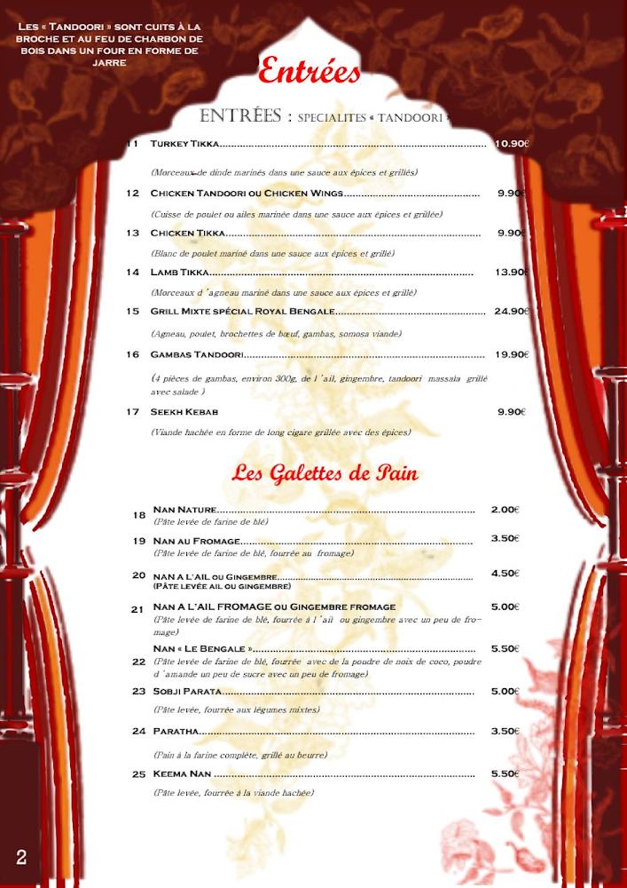 Le Tigre du Bengale - Menu Image 1